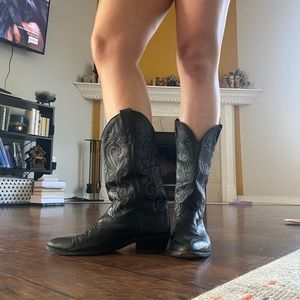 Black leather cowboy boots western sz 10.5